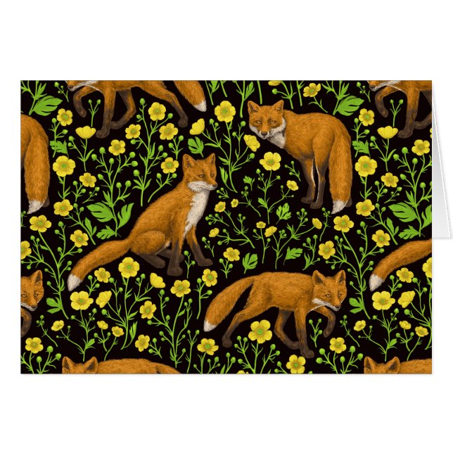 Foxes and buttercups on black (Front Horizontal)