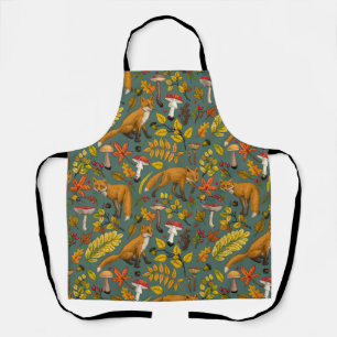Foxes and buttercups on black apron