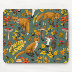 Foxes and buttercups on black mouse pad