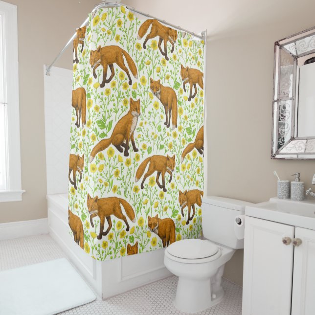 Foxes and buttercups on natural white (In Situ)