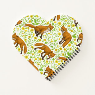 Foxes and buttercups on natural white notebook