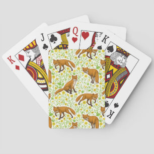 Foxes and buttercups on natural white playing cards