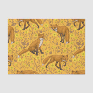 Foxes and buttercups on orange tissue paper