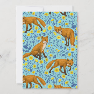 Foxes and buttercups on pool blue