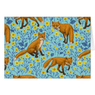 Foxes and buttercups on pool blue