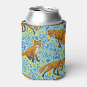 Foxes and buttercups on pool blue can cooler