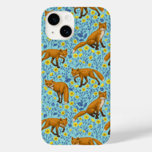 Foxes and buttercups on pool blue Case-Mate iPhone 14 case