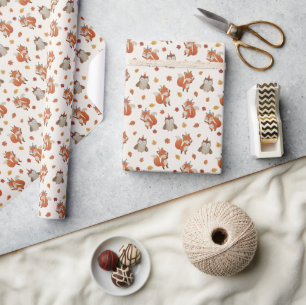Foxes and Owl Woodland Fall Birthday Party Wrapping Paper