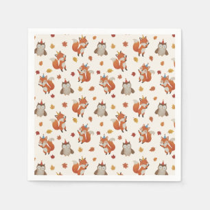 Foxes and Owl Woodland Fall Kids Birthday Party Napkin