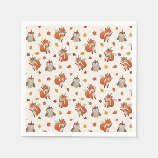 Foxes and Owl Woodland Fall Kids Birthday Party Napkin