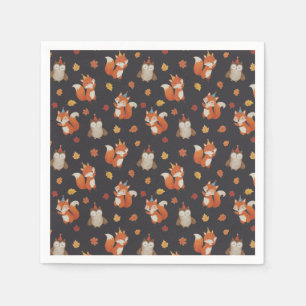Foxes and Owl Woodland Fall Kids Birthday Party Napkin