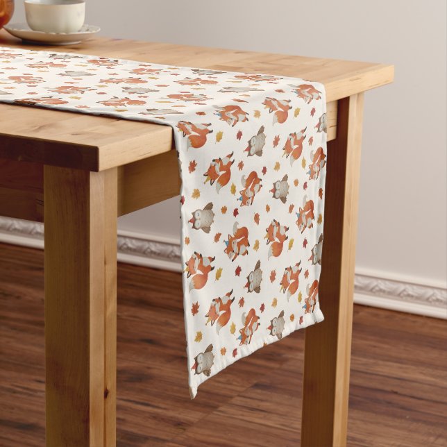 Foxes and Owl Woodland Fall Kids Birthday  Short Table Runner (In Situ)