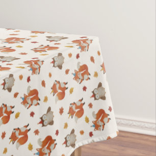 Foxes and Owl Woodland Fall Kids Birthday  Tablecloth