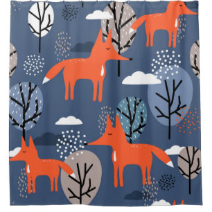 Foxes and trees, hand drawn backdrop. Colourful se