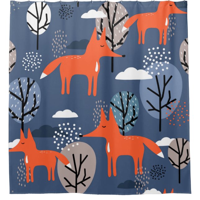 Foxes and trees, hand drawn backdrop. Colourful se (Front)