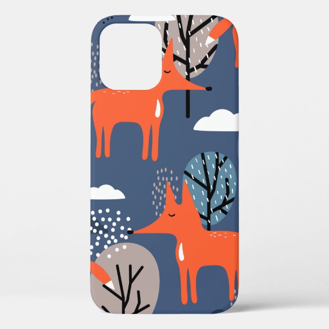 Foxes and trees, hand drawn backdrop. Colourful se Case-Mate iPhone Case (Back)