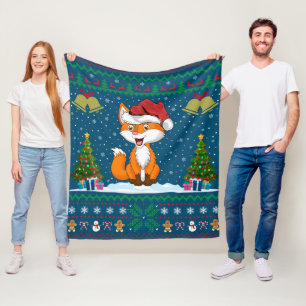 Foxes Animal Lover Xmas Gift Ugly Fox Christmas Fleece Blanket