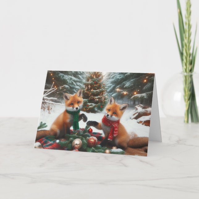 Foxes bois Noël Cartes de voeux (Devant)