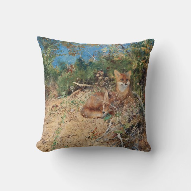 Foxes, Bruno Liljefors Throw Pillow (Front)