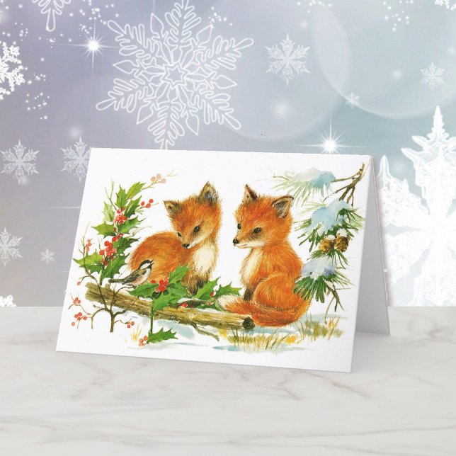 Foxes & Chickadee Christmas Woodland Friends  Holiday Card (Creator Uploaded)