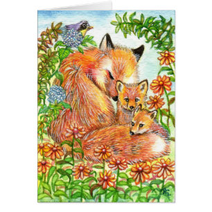 Foxes Cuddling In Flower Patch