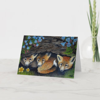 Foxes et cloches bleues carte de voeux