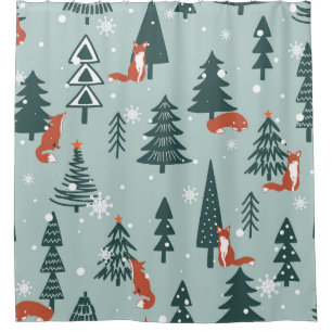 Foxes, fir-trees, winter, colorful pattern
