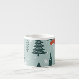Foxes, fir-trees, winter, colorful pattern espresso cup