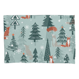 Foxes, fir-trees, winter, colorful pattern pillowcase