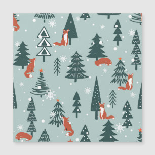 Foxes, fir-trees, winter, colourful pattern