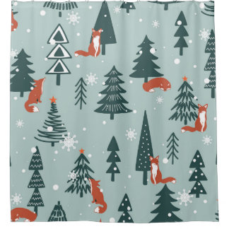 Foxes, fir-trees, winter, colourful pattern