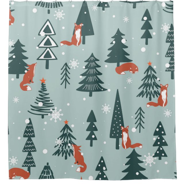 Foxes, fir-trees, winter, colourful pattern (Front)