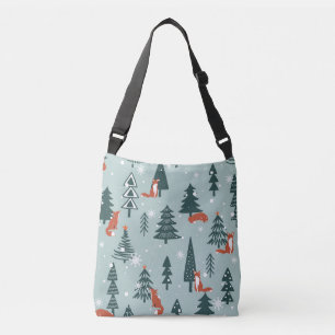 Foxes, fir-trees, winter, colourful pattern crossbody bag