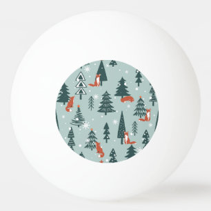 Foxes, fir-trees, winter, colourful pattern ping pong ball