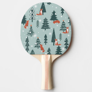 Foxes, fir-trees, winter, colourful pattern ping pong paddle