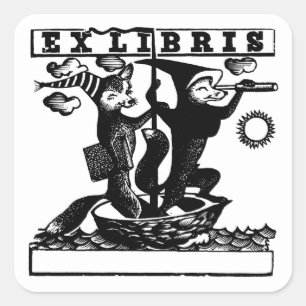 Foxes in boat square sticker