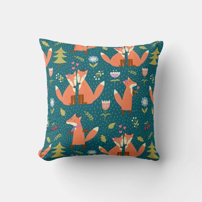 Foxes in Love Throw Pillow (Front)