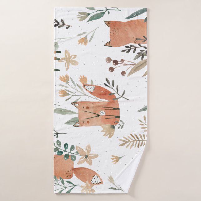 Foxes in Meadows: Watercolor Seamless Bath Towel (Bath Towel)