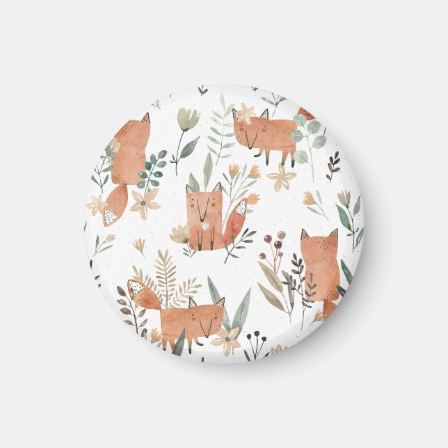 Foxes in Meadows: Watercolor Seamless Magnet (Front)