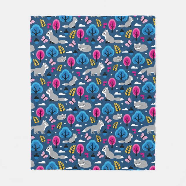 Foxes in the Oak Forest Fleece Blanket (Front)