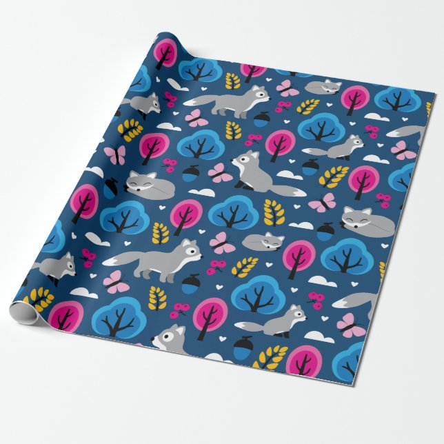 Foxes in the Oak Forest Wrapping Paper (Unrolled)