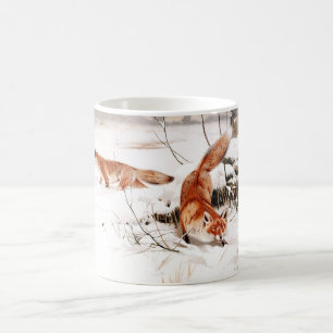 foxes in the snow coffee mug