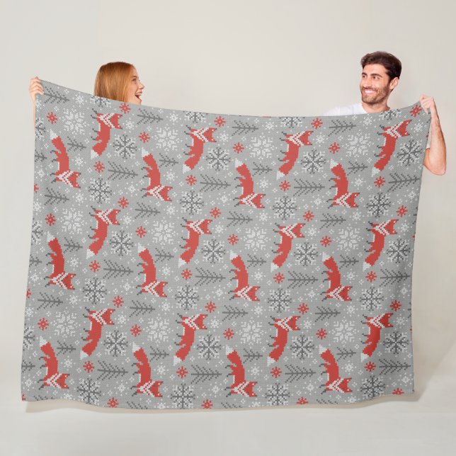 Foxes in the Winter Forest Scandinavian Christmas Fleece Blanket (In Situ)