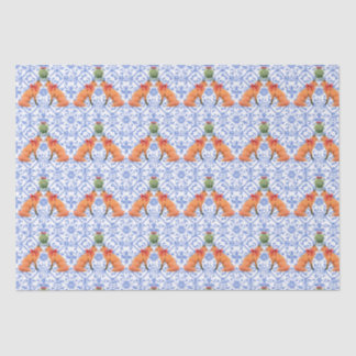Foxes Kissing Under Mistletoe Blue Chinoiserie Tissue Paper