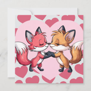 Foxes Kissing Valentine's Day Hearts Love Card 