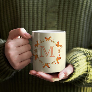 Foxes, Laurel and Hearts Wreath with Monogram Coffee Mug