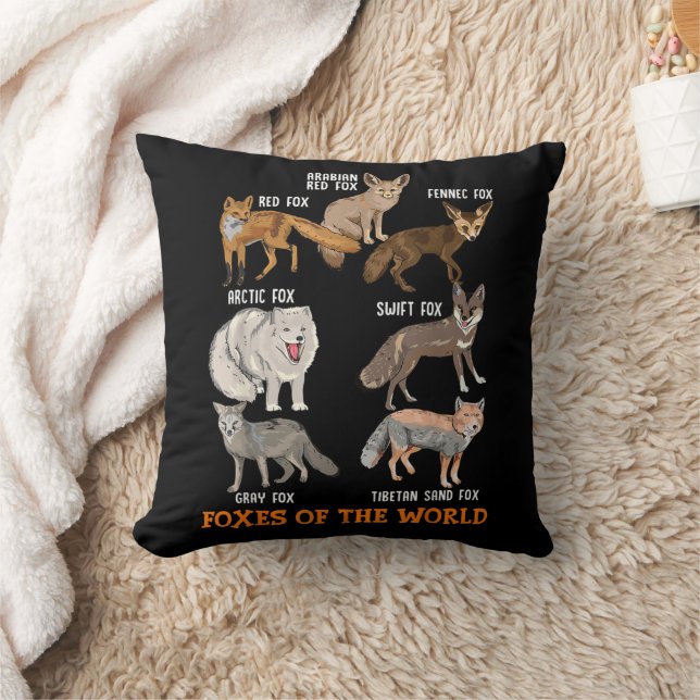 Foxes Of The World Funny Fox Stuff Animals Educati Throw Pillow (Blanket)