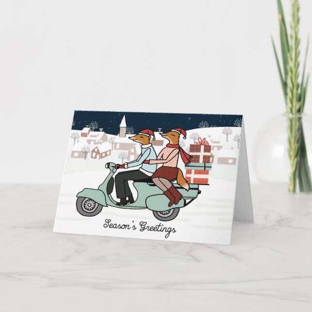 Foxes on a Vespa Christmas Card (Front)