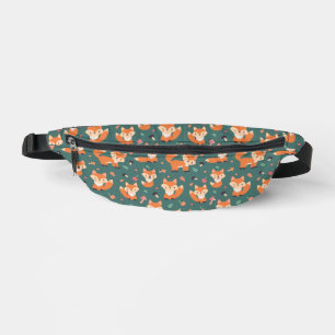 Foxes on forest green, cute fanny pack
