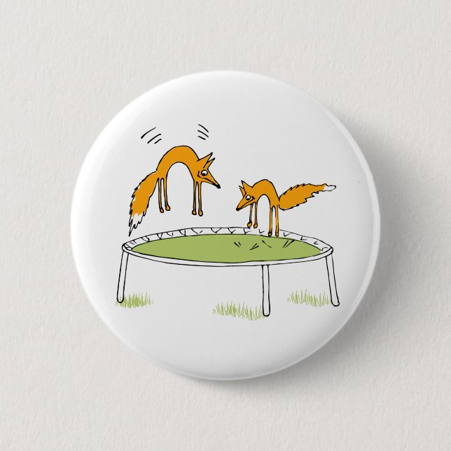 Foxes on Trampoline 2 Inch Round Button (Front)